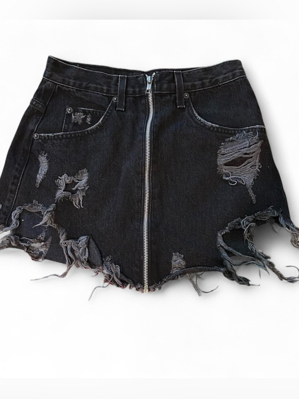 carmar los angeles black distressed denim mini skirt with zipper